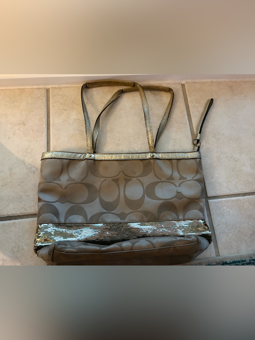 Coach Metallic Taupe and Gold Signature Tote